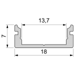 Deko-Light, Profil, U-Profil flach AU-01-12, 12 - 13,3 mm LED Stripes, Aluminium, Silber, Eloxiert, Tiefe: 3000 mm, Breite: 18 mm, Höhe: 7 mm
