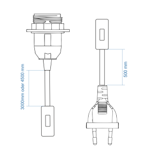 Lampen- Netzkabel PVC mit Schalter und E27 Fassung & Schraubring | Weiss / Schwarz | 3500-5000mm