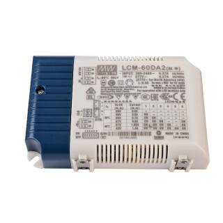 Meanwell, Netzgerät (CC, DC) dimmbar, Multi CC, LCM-60DA2 / DALI2 + DALI1, Stromkonstant, DALI 2.0 / DT6 / Intelli Push-Dim, 60.30 W, Eingangsspannung: 180-295 V/AC, Ausgangsspannung min./max.: 2-90 V/DC