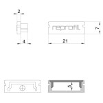 Profil Endkappe, Endkappe P-AU-01-15 Set 2 Stk, Kunststoff, Weiß, Länge: 21 mm, Breite: 6 mm, Höhe: