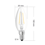 LEDVANCE LED CLASSIC E14 FIL Klar 2.5W 250lm 300°| NON DIM | 827 - 2700K