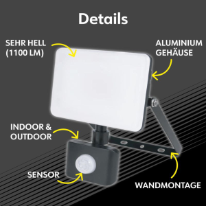 Orlando LED Strahler 230V | 10W 1100lm | Sensor | IP44 |...